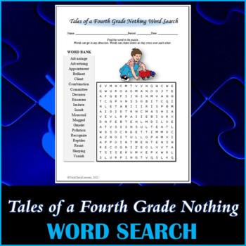 Preview of Word Search Puzzle for "Tales of a Fourth Grade Nothing" novel by Judy Blume