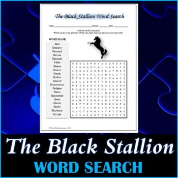 Preview of Word Search Puzzle for "The Black Stallion" Novel by Walter Farley