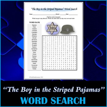 Preview of Word Search Puzzle for "The Boy in the Striped Pyjamas" by John Boyne