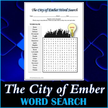 Preview of Word Search Puzzle for "The City of Ember" Novel by Jeanne Duprau