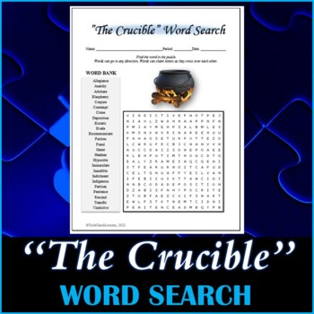 Preview of Word Search Puzzle for "The Crucible" Novel by Arthur Miller