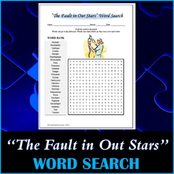 Preview of Word Search Puzzle for "The Fault in Our Stars" Novel by John Green