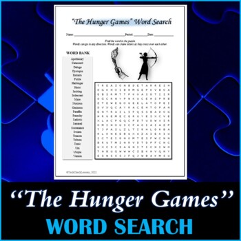 Preview of Word Search Puzzle for "The Hunger Games" Novel by Suzanne Collins