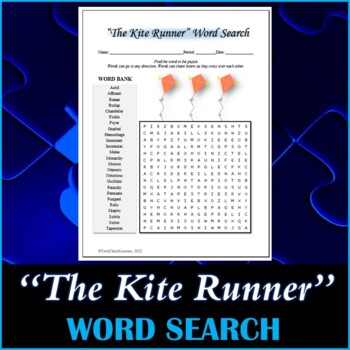 Preview of Word Search Puzzle for "The Kite Runner" Novel by Khaled Hosseini