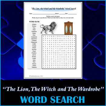 Preview of Word Search Puzzle for "The Lion, The Witch and The Wardrobe" - C. S. Lewis
