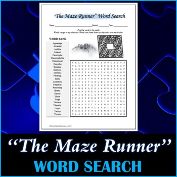 Preview of Word Search Puzzle for "The Maze Runner" Novel by James Dashner