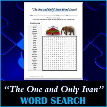 Preview of Word Search Puzzle for "The One and Only Ivan" Novel by Katherine Applegate