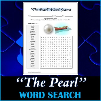 Preview of Word Search Puzzle for "The Pearl" Novel by John Steinbeck