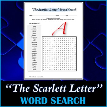 Preview of Word Search Puzzle for "The Scarlet Letter" Novel by Nathaniel Hawthorne