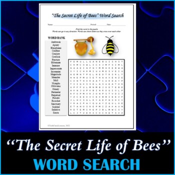 Preview of Word Search Puzzle for "The Secret Life of Bees" Novel by Sue Monk Kidd