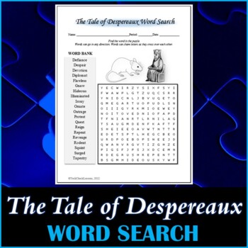Preview of Word Search Puzzle for "The Tale of Despereaux" Novel by Kate DiCamillo