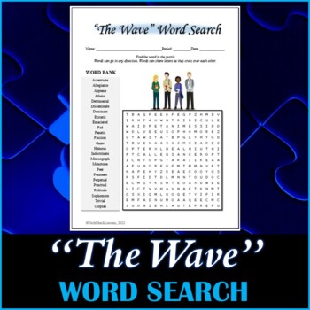 Preview of Word Search Puzzle for "The Wave" Novel by Todd Strasser