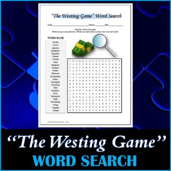 Preview of Word Search Puzzle for "The Westing Game" Novel by Ellen Raskin