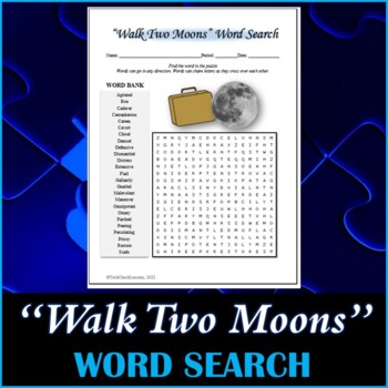 Preview of Word Search Puzzle for "Walk Two Moons" Novel by Sharon Creech