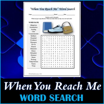 Preview of Word Search Puzzle for "When You Reach Me" Novel by Rebecca Stead
