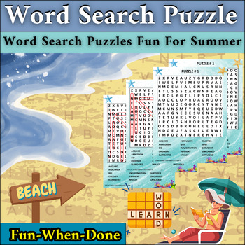 Preview of Word Search Puzzles Fun For Summer – End of Year Puzzles, Activities – Challenge
