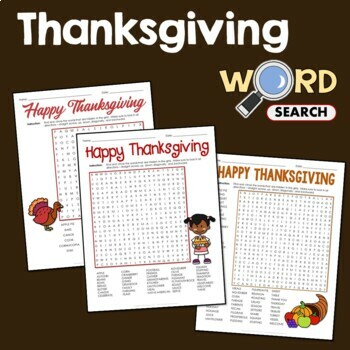 Preview of Word Search Puzzles Thanksgiving Themed Activity 2nd 3rd 4th Grade Worksheets