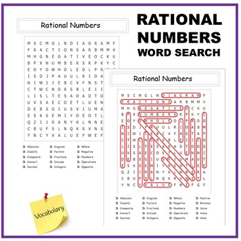 Preview of Word Search| Rational Numbers