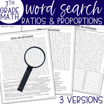 Preview of Word Search Ratios and Proportions 7th Grade Math Vocabulary