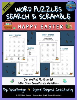 Preview of Word Search & Scramble Puzzles : Happy Easter No Prep Spring Activities Freebie