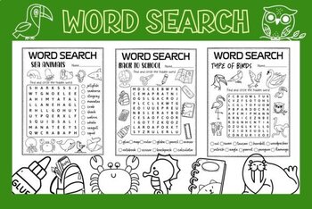 Preview of Word Search Sea Animal, Bird and School