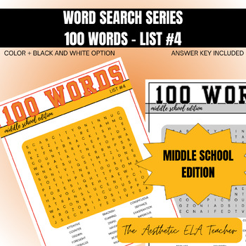 Preview of Word Search Series - 100 Words for Middle School *LIST 4*