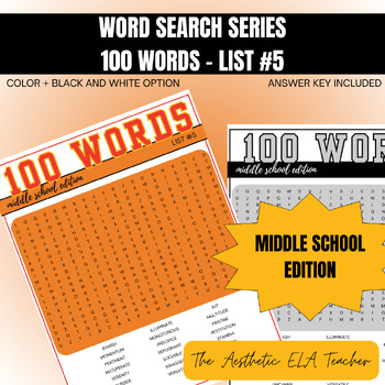 Preview of Word Search Series - 100 Words for Middle School *LIST 5*