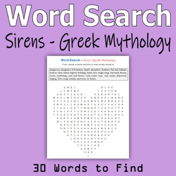 Preview of Word Search - Sirens (Greek Mythology)