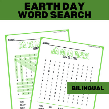 Preview of Word Search - Sopa de Letras - Earth Day Words - Answer Key - Bilingual
