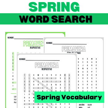 Preview of Word Search - Sopa de Letras - Spring Vocabulary Words - Answer Key - Spanish