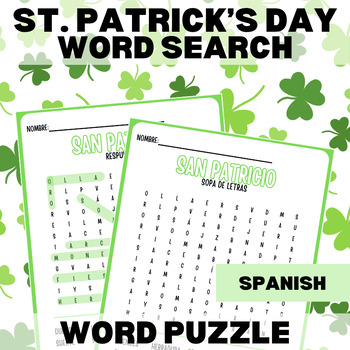 Preview of Word Search - Sopa de Letras - St. Patrick's Day Words - Answer Key - Spanish