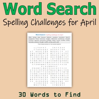 Preview of Word Search - Spelling Challenges for April (Middle School)