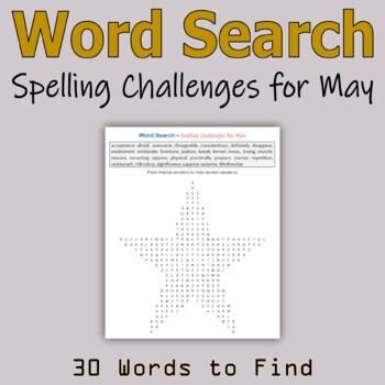 Preview of Word Search - Spelling Challenges for May (Middle School)