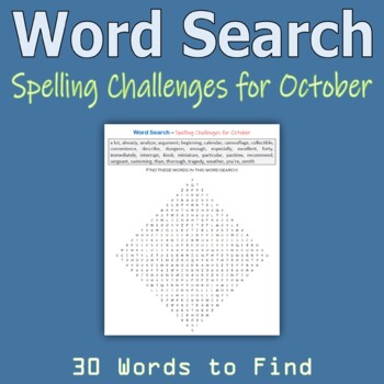 Preview of Word Search - Spelling Challenges for October (Middle School)