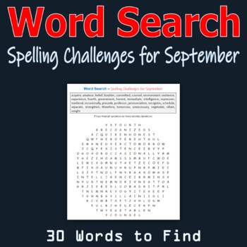 Preview of Word Search - Spelling Challenges for September (Middle School)