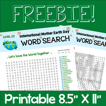 Preview of Word Search To Celebrate International Mother Earth Day Printable | Freebie!