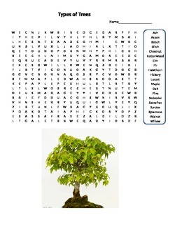 Preview of Word Search - Types of Trees Grades 5-9