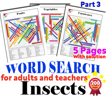 Preview of Word Search, Word Searches Insects, Puzzles, Activities, Harder, Insects Word
