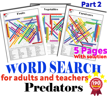 Preview of Word Search, Word Searches animals, Puzzles, Activities, Harder, Predators Word