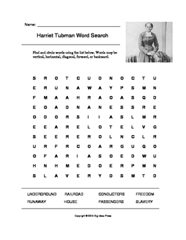 Harriet Tubman Word Search (Grade 5) by Big Ideas Press | TpT