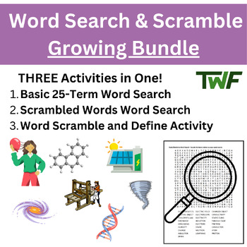 Preview of Word Search and Scramble Activity Bundle - 37 Word Search Science Topics