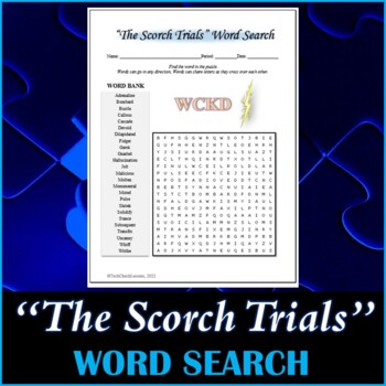 Preview of Word Search Puzzle for "The Scorch Trials" Novel by James Dashner