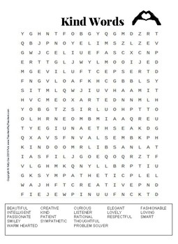 Kindness Word Search Puzzle on Kind Words distance learning remote learning