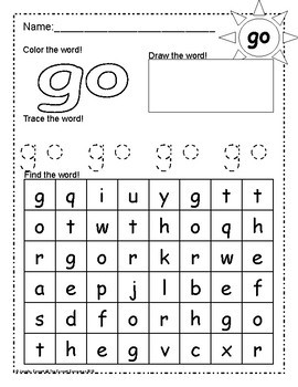 Word Search with PrePrimer Sight Words by The Connett Connection