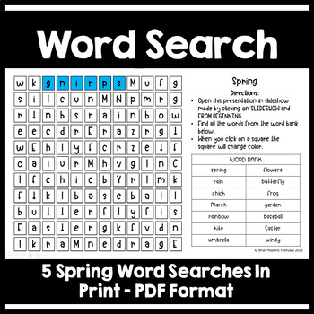 Preview of Word Search with Spring Theme Print Version