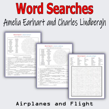 Preview of Word Searches - Amelia Earhart and Charles Lindbergh (Airplanes & Flight)