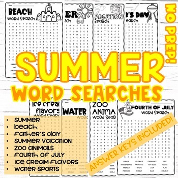 Word Searches | Summer | Early Finishers by FamBam Creations | TPT