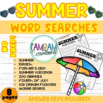 Word Searches | Summer | Early Finishers by FamBam Creations | TPT