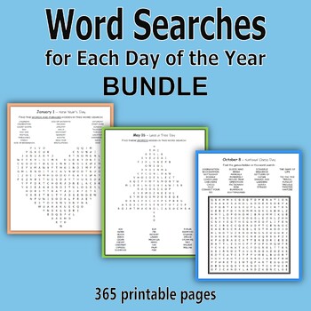 Preview of Word Searches for Each Day of the Year BUNDLE (365 Days)