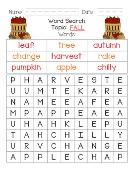 6 different fall themed word searches by mrs first grade tpt